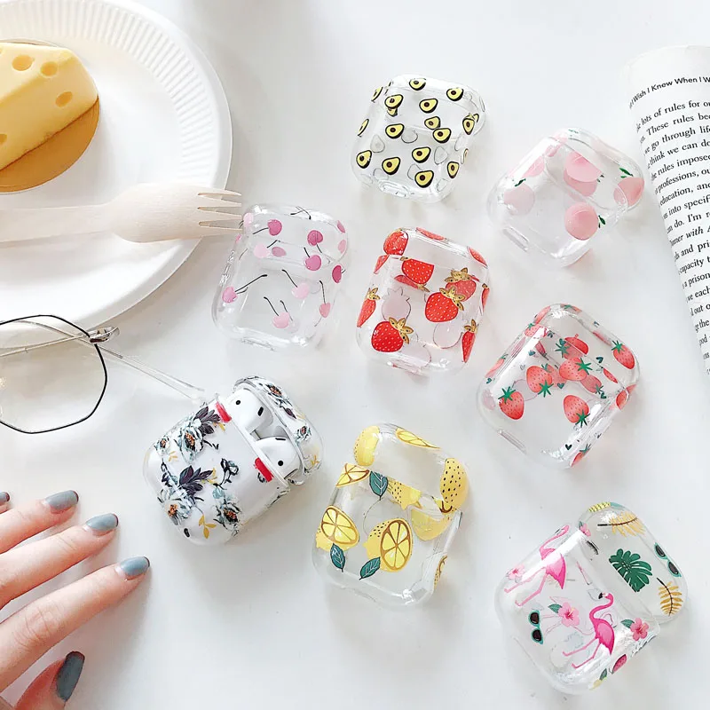 

For Airpods 1/2 /pro Cartoon Cute Fruit Transparent Printing Wireless Bluetooth Headset Case Anti-fall Prevent Dust