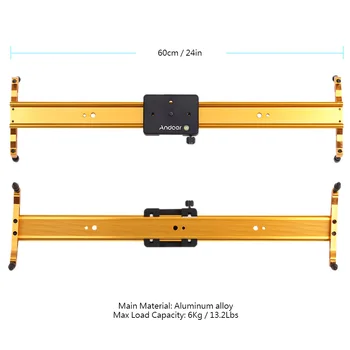 

Andoer 60cm Video Track Slider Dolly Track Rail Stabilizer for Canon Nikon Sony Cameras Camcorders Max Load Capacity 6Kg Gold