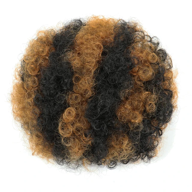 2PCS Short Afro Hair Bun Puff Synthetic Kinky Curly Chignon Hairpiece For Women Drawstring Ponytail Updo Hair Extensions Q9 1H27