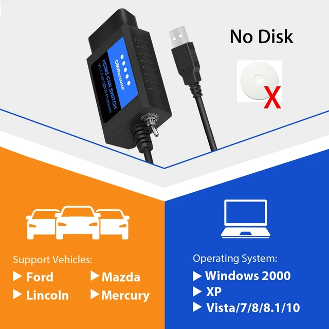 PIC1825K80 ELM327 USB V1.5 עבור פורד CH340 שבב עם מתג HS/MS OBD 2 יכול עבור Forscan רכב אבחון כלי & elm 327 usb גרסה-2