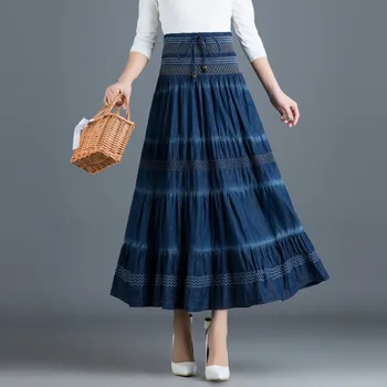 

Cowboy National Style Women's Longuette 2020 New Style High-Waist Retro Yifeng Pleated Skirt Swinging Skirt harajuku jean skirt