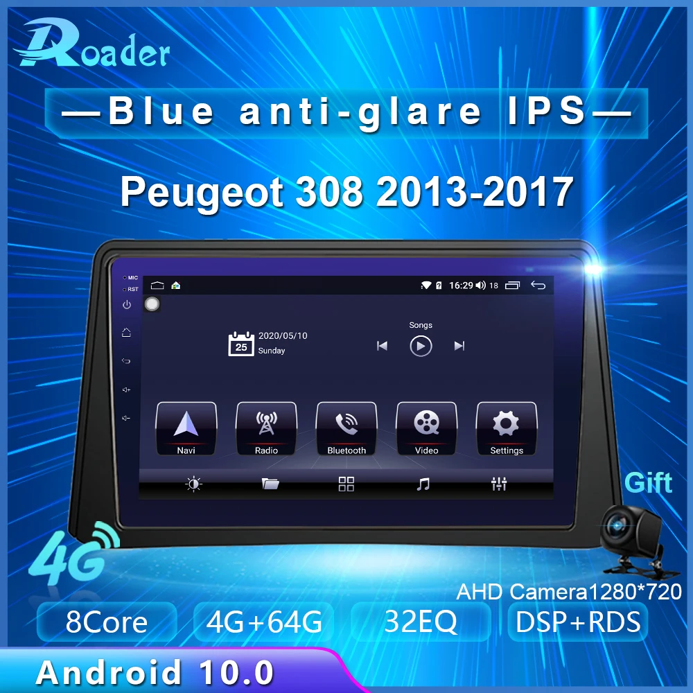 Roader Android 10 0 автомобильный DVD для Peugeot 308S T9 2013 2017 4G/64G Автомобильный мультимедийный