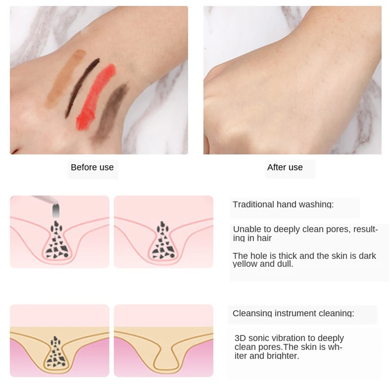 Ultrasonic Face Cleaning Device Wireless Charge Vibration Waterproof Face Massager Pores Cleansing