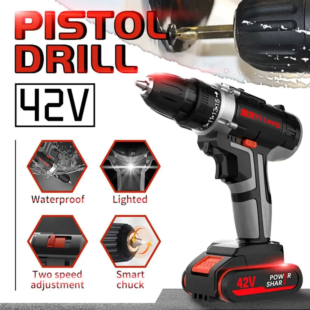 

Multifunction Impact Cordless Electric Drill 42V Wireless Rechargeable Hand Drills DIY Electric Power Tools with Lithium Battery