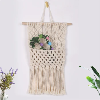

Boho Hanging Basket Woven Pocket Macrame Wall Hanging Tapestry Dorm Bohemian Room Chic Home Style Nordic Decoration Wall Accents