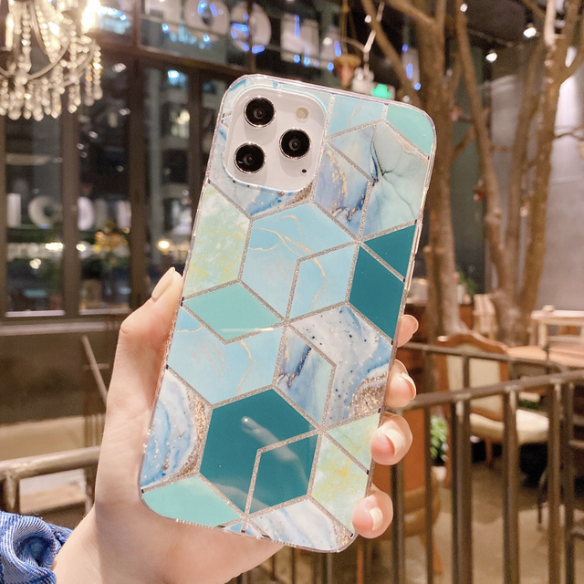 Luxury Rose Geometric Marble Soft Phone Case For Iphone 12 Mini 11 13 Pro XS MAX X XR SE 2020 7 8 Plus Shockproof Cover