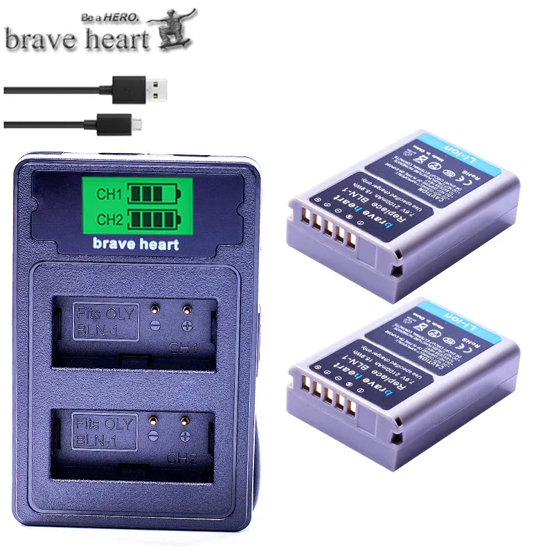 charger and 2battery 2x BLN-1 PS BLN1 PS-BLN1 Батарея+ TYPE-C с двойным жк-монитором usb зарядное устройство для цифровой камеры Olympus OM-D E-M1 E-M5 Mark II PEN-F E-P5 EM1 EM5 PENF EP5 - Цвет: charger and 2battery