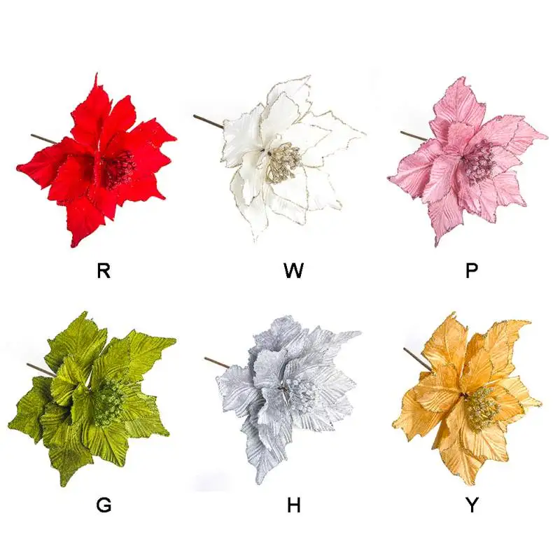 

New Golden Artificial Flowers Edge Simulation Christmas Flower For Wedding Party Christmas Tree Garland Decoration