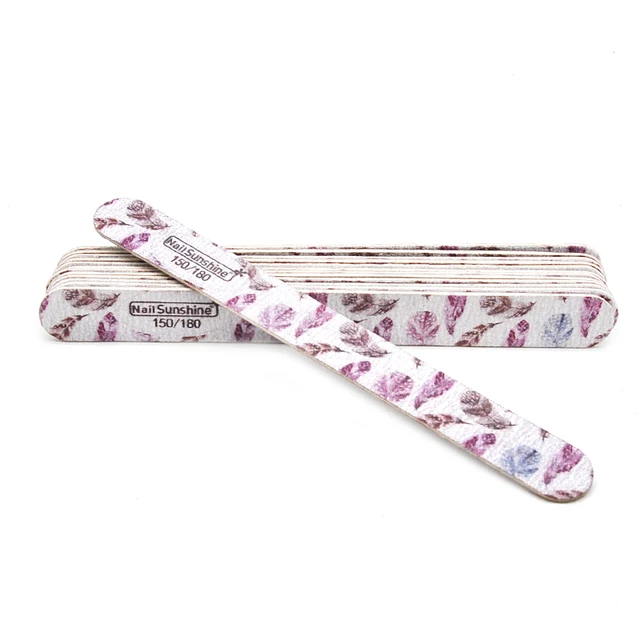 10 Pcs Printed Flower Wood Nail Files 100/120/150/180/240 Wooden Sanding Buffer Block Gel Polishing Nails Files Accessories Tool feather 150-180