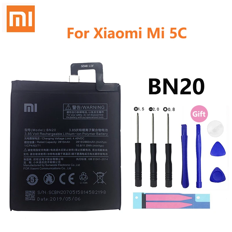 100% Оригинальная батарея Xiao mi BN20 2810mAh для Xiaomi 5C Mi5C M5C высококачественные сменные