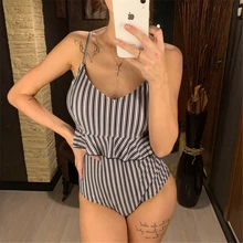 Новинка, сдельный Купальник для женщин, Одноцветный купальник с оборками, цветочный принт, монокини, Полосатый боди, купальный костюм с пуш-ап, летний