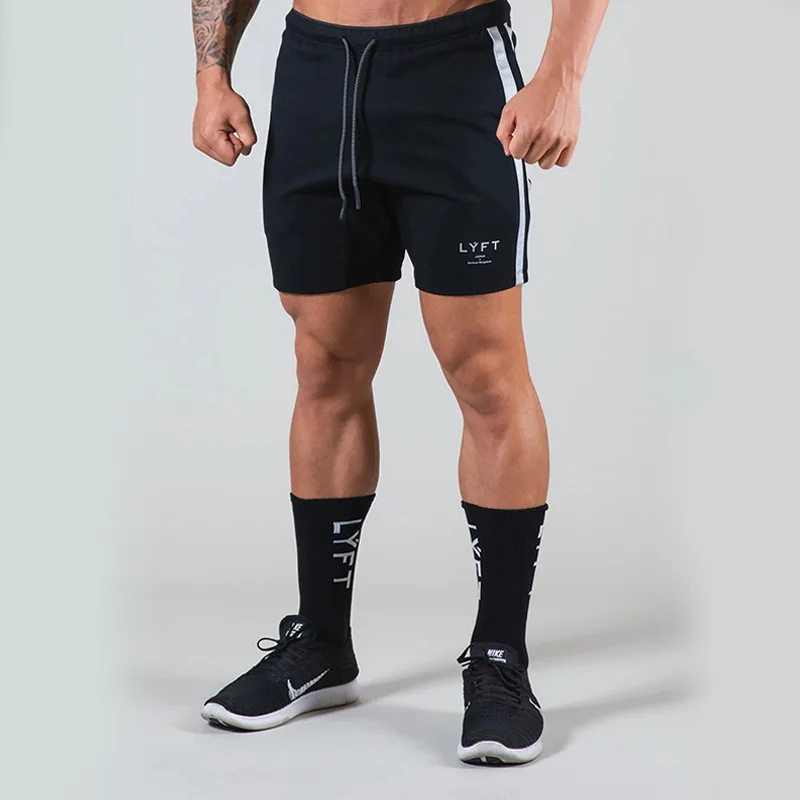 Summer Men Sports Shorts Man Fashion Joggers Running Shorts 100% Cotton Gym Fitness Training Bodybuilding Male Short Side Stripe black casual shorts