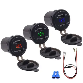

DC12-24V 3.1A Dual USB 5V 60CM Line Head Diameter 3.7CM Car Adapter Car Charger LED Digital Display Voltmeter