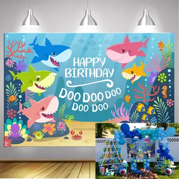 

Cute Baby Shark Backdrop for Kids Birthday Cartoon Theme Party Decoration Supplies Baby Shark Photo Background