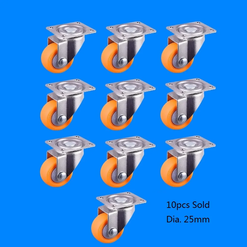 Orange Nylon All Swivel Caster Wheels Plate Castor for Trolleys 25mm, 13kg, 10pcs Set