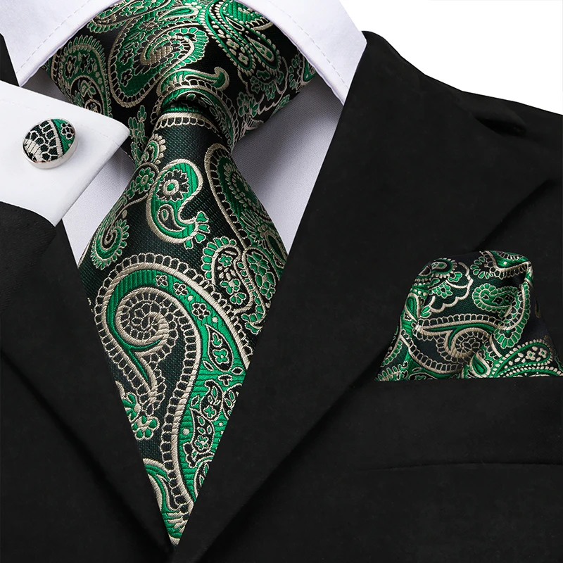 Hi-Tie шелк роскошные мужские галстуки цветочный черный золотистые Галстуки Пейсли галстук карманные Квадратные запонки набор мужской свадебный галстук - Цвет: SN-3524