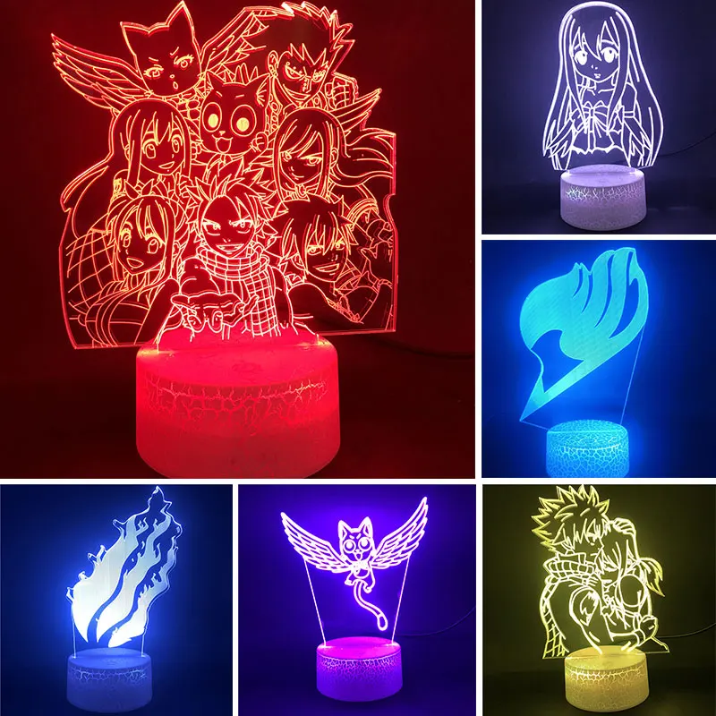 Anime 3d LED Night Light Fairy Tail Figure Natsu Dragneel Erza Dragon Flame Colorful LED Table Lamp Kids Room Decor 3d Lamp Gift