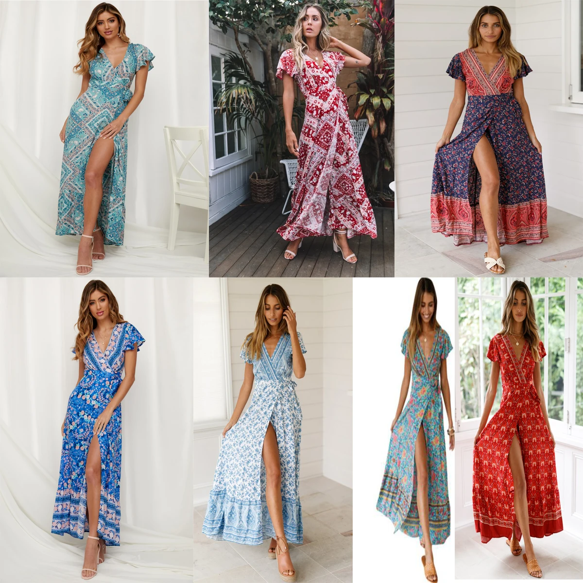 8 Styles Sexy Holiday Long Dress Women's Boho Dresses Lady Boho Floral