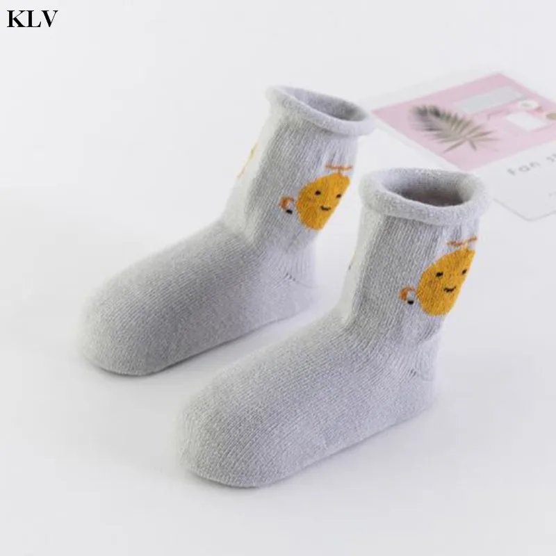 KLV/6 пар, хлопковые носки с рисунком для малышей, осенне-зимние чулки для мальчиков и девочек, мягкие теплые носки для малышей