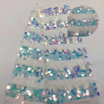 

White High Quality 2019 Organza Lace Fabric Fabric with Sequins French Mesh Lace Fabrics African Tulle Lace for Party Dress