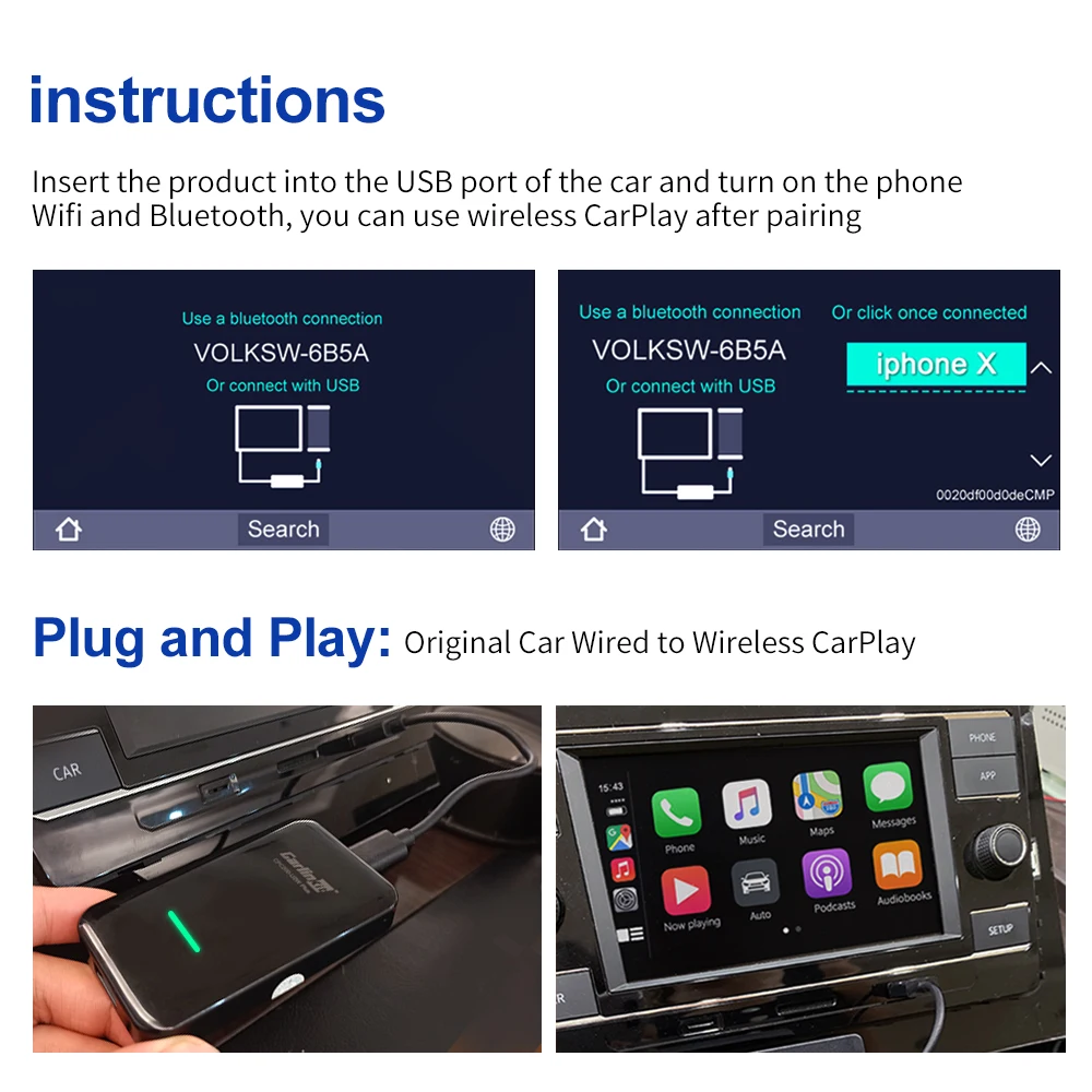 Carlinkit Wireless Carplay Activator 2.0 For Mazda CX-5 CX-9 CX30 MX-5  2016-2020 Wired to Wirelss Carplay Adapter IOS 14