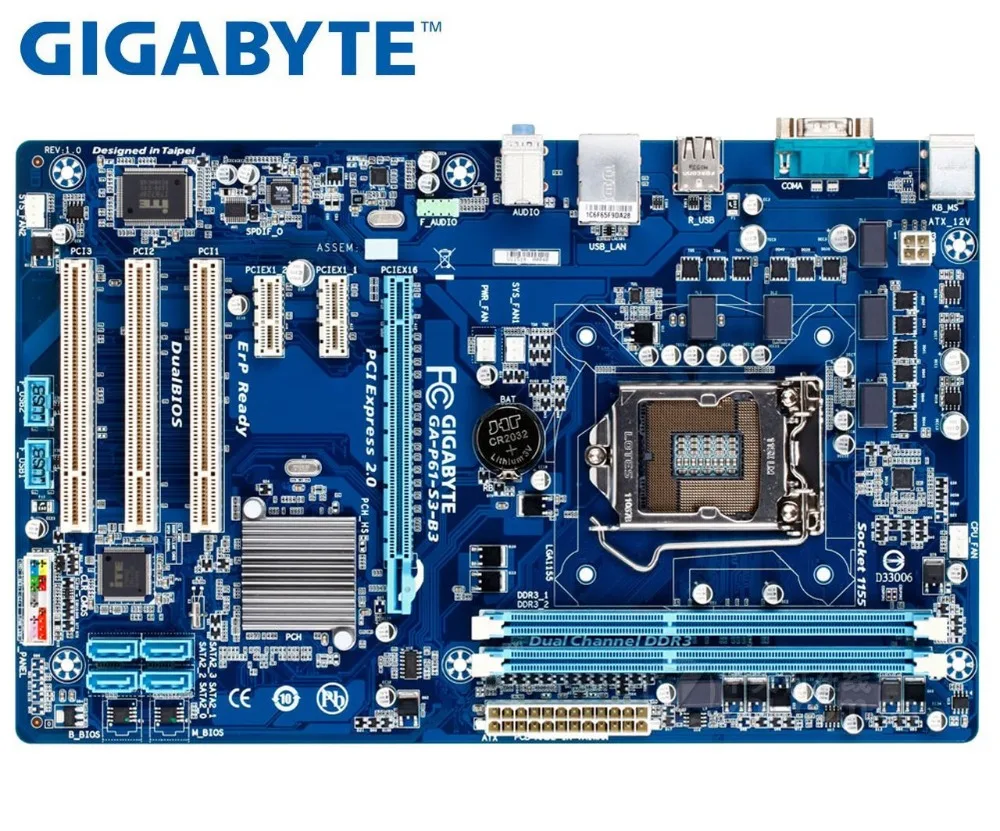 Б/у оригинальная материнская плата Gigabyte GA-P61-S3-B3 GA-P61-S3 LGA 1155 DDR3 16 Гб USB2.0 P61-S3-B3 H61 рабочего Материнская плата