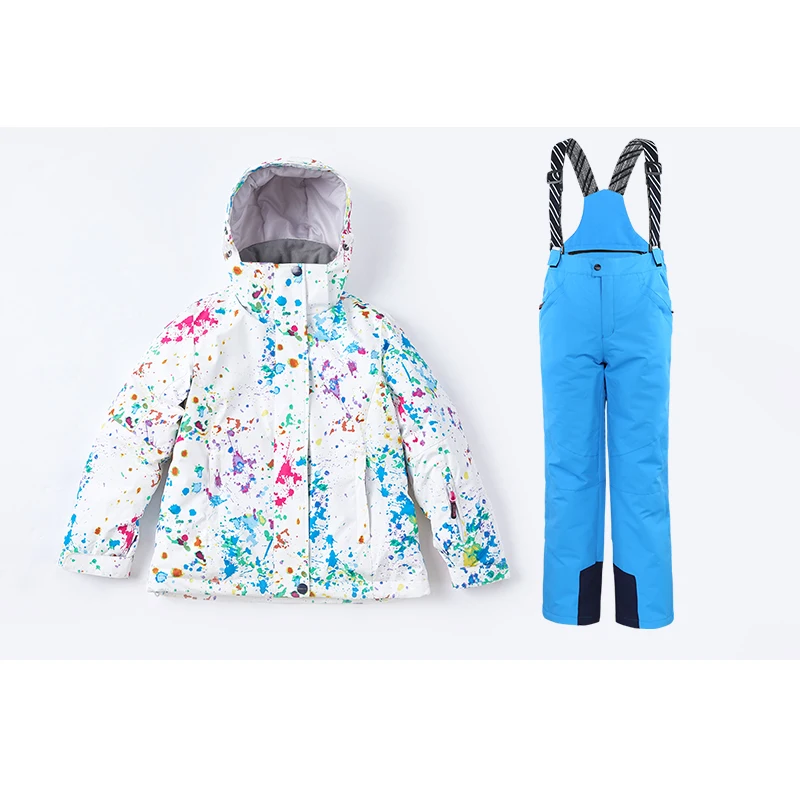 with blue pant Детская куртка лыжный костюм Детская Водонепроницаемая теплая куртка и штаны для девочек зимняя Лыжная одежда для занятий сноубордингом Ch - Цвет: with blue pant