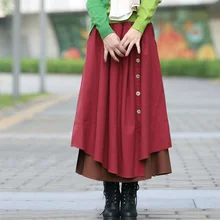 Осенняя Женская юбка с высокой талией, плиссированные юбки размера плюс, длинная юбка из хлопка и льна, винтажная юбка макси, Saia, Faldas DG474