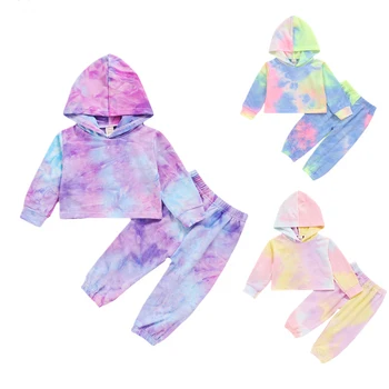 

2020 Autumn Winter Toddler Kids Baby Girls Clothes Tracksuit Sets Tie dye Printed Long Sleeve Sweatshirt Tops Long Pants Outfits