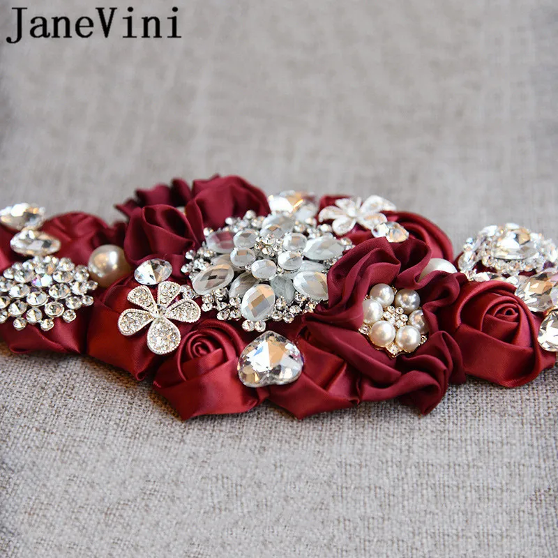 JaneVini Jewelled Rhinestone Belt for Wedding Dress Women Belts Pearl Satin Ribbon Sash Crystal Belt Bridesmaid Bride Waistband