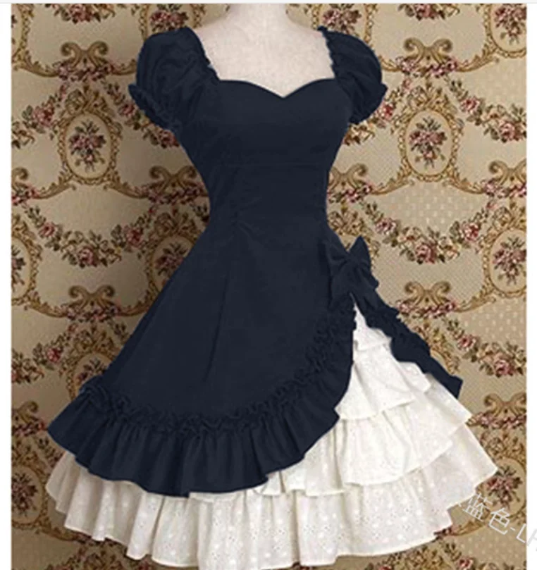 Платье для косплея; Vestidos; kawaii; готическое платье для девочек в японском стиле колледжа с бантом; платье принцессы лоли В Стиле Лолита; jsk; милое платье с оборками - Цвет: Синий