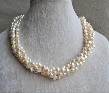 

free shipping Perfect Pearl Necklace ,Charming 4 Strands White Color Baroque Shape 100% Real Freshwater Pearl Necklace, AA 6-7MM