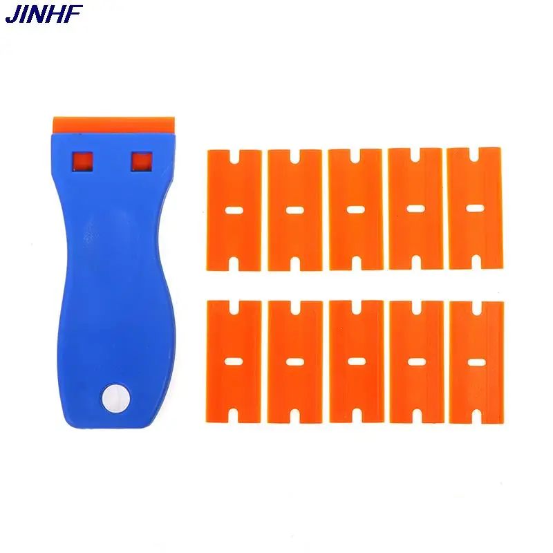 Plastic Razor Scraper with 10pcs Double Edged Plastic Blades for Removing Car Labels Stickers Glue Decals on Glass Windows razor blade scraper razor blade scrapers window scraper car cleaning kit car sticker remover glue removal scraper car film scraper car vinyl scraper window scraper tool
