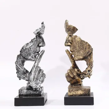 

Silence Abstract Statues Thinker Statue Quiet Please Face Figurine Home Office Decor Silence Is Gold Resin Handmade Sculptures