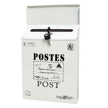 

With Lock Colorful Durable Letter Box Vintage Wall Mount Home Decor Ornaments Mailbox Newspaper Postal Paint Yard Iron