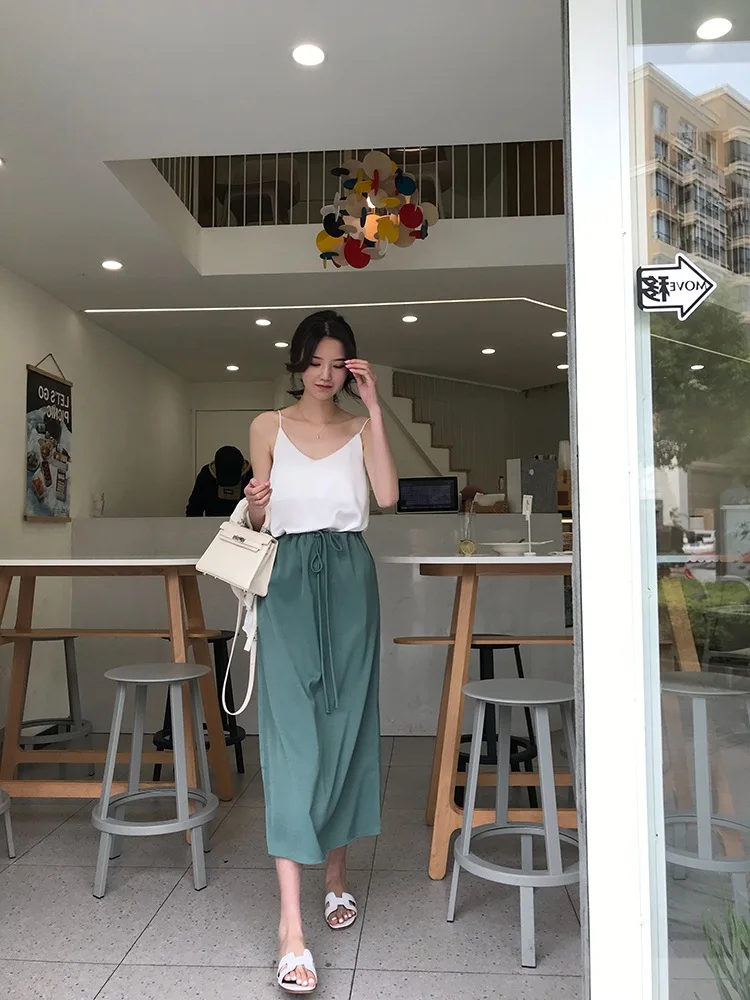 

Lace-up High-waisted Longuette Women's Summer Korean-style CHIC Loose And Plus-sized Big Hemline Chiffon Skirt