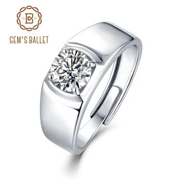 

GEM'S BALLET Classic 925 Sterling Silver Men's Engagement Ring 1.0Ct D Color 6.5mm Moissanite Diamond Adjustable Rings Jewelry