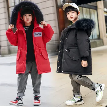 

2020 Boys Winter Down Jacket Real Raccoon Fur Hooded Thick Warm Boys Winter Coat 5-14 Years Kids Teenage Outerwear Parka