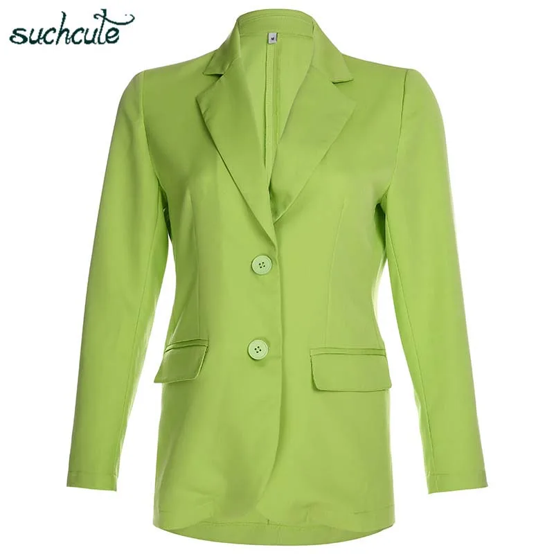 Зеленый SUCHCUTE повседневные блейзеры для женщин Готический Chaqueta Mujer куртка осень размера плюс Блейзер Femme Harajuku Blaiser Feminino Moletom - Цвет: Зеленый