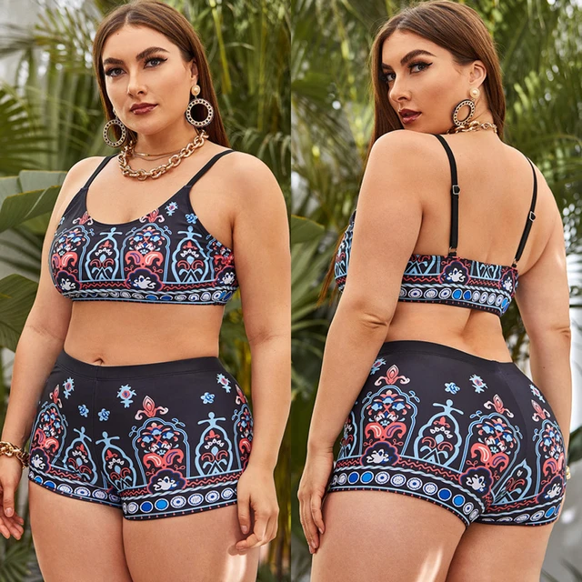 Women's Tankini Bra Shorts Set Ladies Swimming Costumes Two Piece Swimsuit  2x