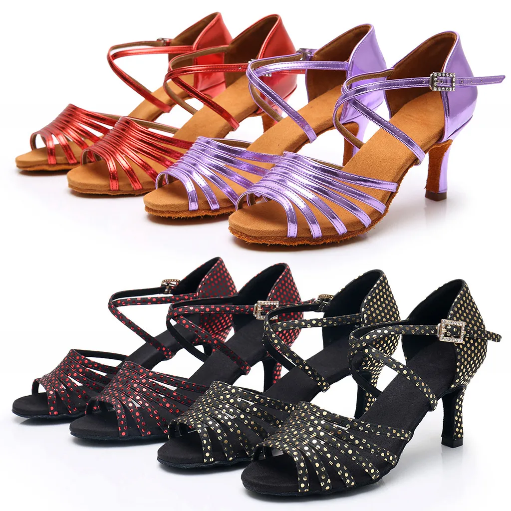 

Polka Dot Women's Ballroom Party Latin Dancing Sandals Ladies Open Toe Tango Rumba Salsa Peep Toe Shoes High-Heeled Dance Shoes