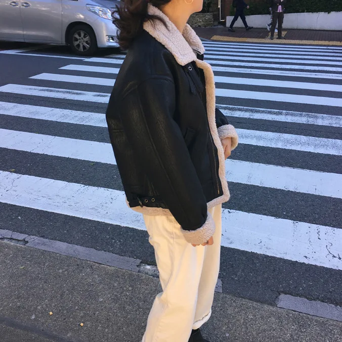 Южная Корея Dongdaemun мех ягненка байкерская куртка теплое пальто мода