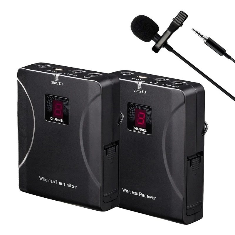 ABHU-Portable Wireless UHF Mic Lavalier Lapel Microphone System with Receiver Transmitter for SLR C
