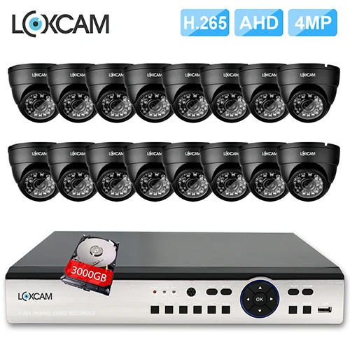 16CH DVR x 16 Camera LOXCAM H.265+ 16Ch 4MP система видеонаблюдения 16 шт. 4MP Металл IP66 Водонепроницаемая уличная видеокамера дневного и ночного наблюдения система видеонаблюдения - Цвет: 16CH DVR x 16 Camera