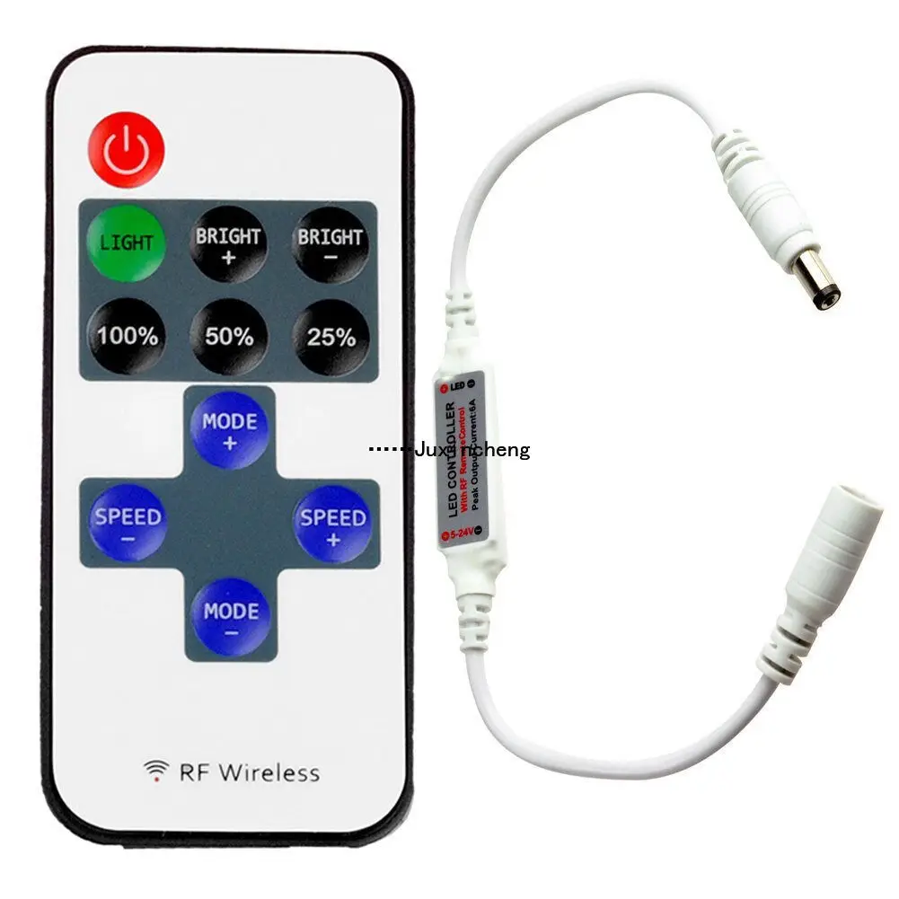 Lvyinyin Mini RF Wireless Remote Controller 11-key with DC Connector for Single Color 3528 5050 LED Strip Lights 12V Under Cabinet Lighting 