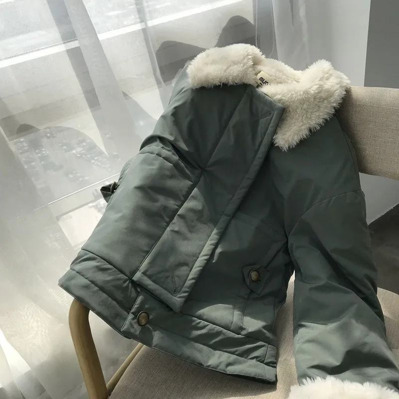 Winter New Pure Color Thickened Short Cotton Jacket Lamb Wool Bread Clothes for Women Chaquetas Mujer Invierno