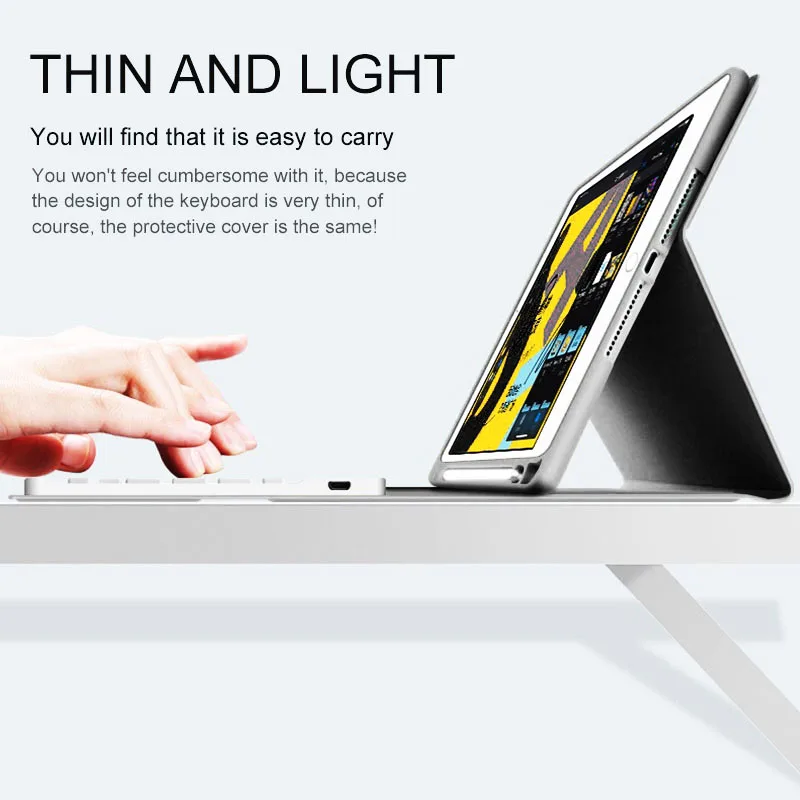 for iPad 10.2 Portable Wireless Bluetooth Keyboard+PU leather Magnetic Keyboard Case Cover Tablet Keyboard with Case Cover