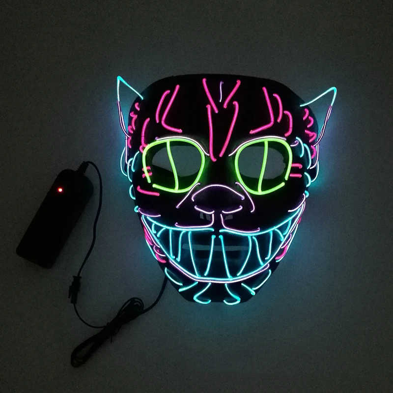 

EL Wire Face Mask Halloween Cat Shape Luminous Lighted Up Glowing Halloween Make Up Party Props Tool