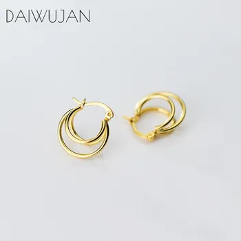 

DAIWUJAN 2019 New Real 925 Sterling Silver Minimalist Multilayer Circle Vintage Hoop Earrings For Women Girls Party Fine Jewelry