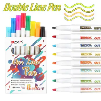 

8pc/set Double Line Outline Pen Glitter Color Fluorescent Marker Metal Color Pen Handwriting Pen for Drawing Christmas Doodling